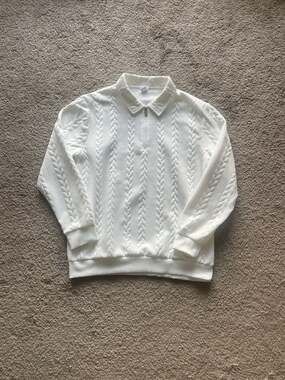 White Cable Knit Textured Quarter Zip Pullover Sweatshirt Size M